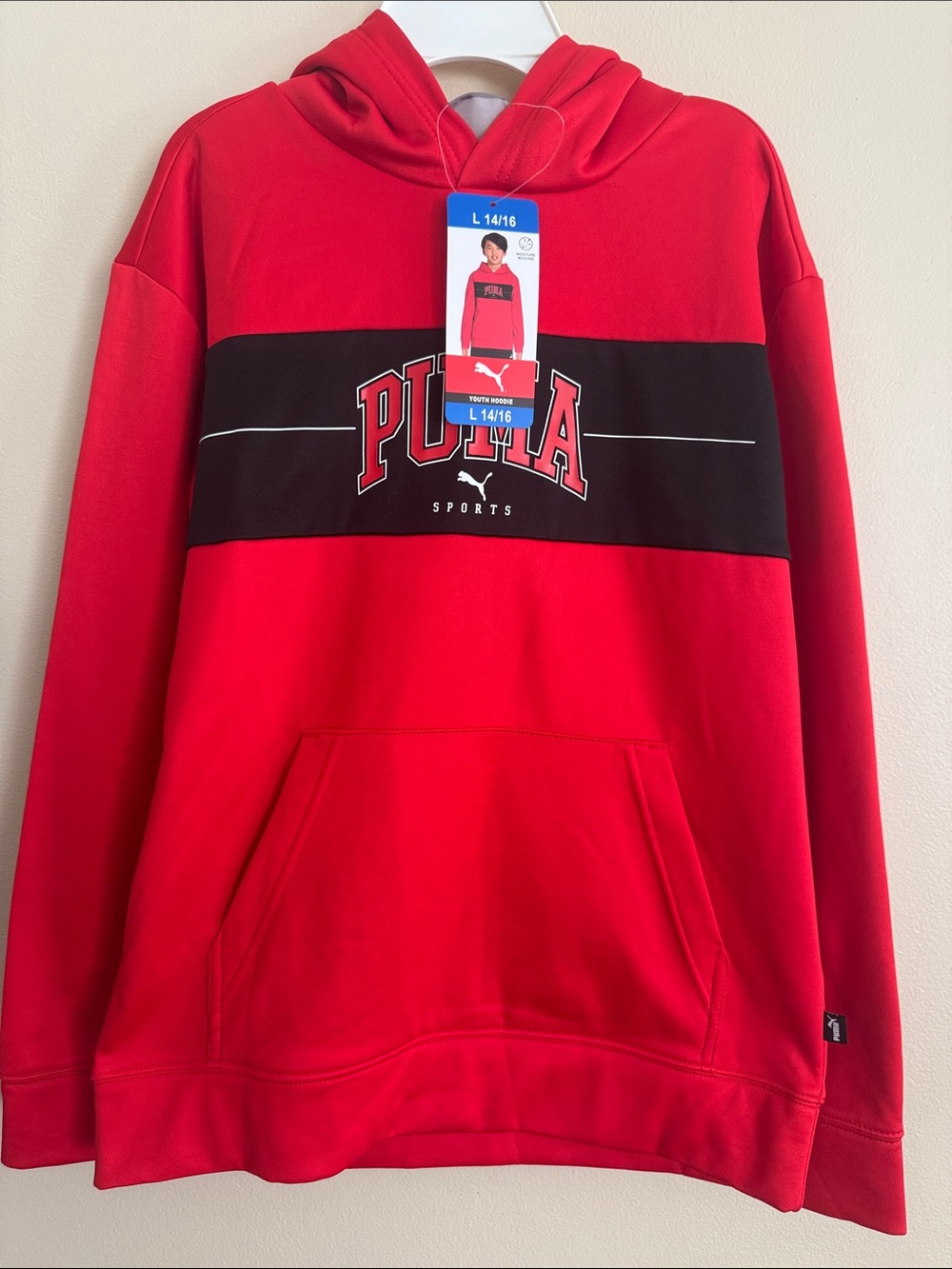 Puma Red Hoodie with Black Chest Stripe and Logo